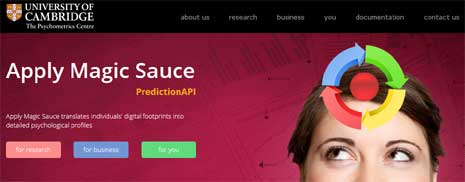 Home page do serviço "Apply Magic Sauce" - Imagem: reprodução